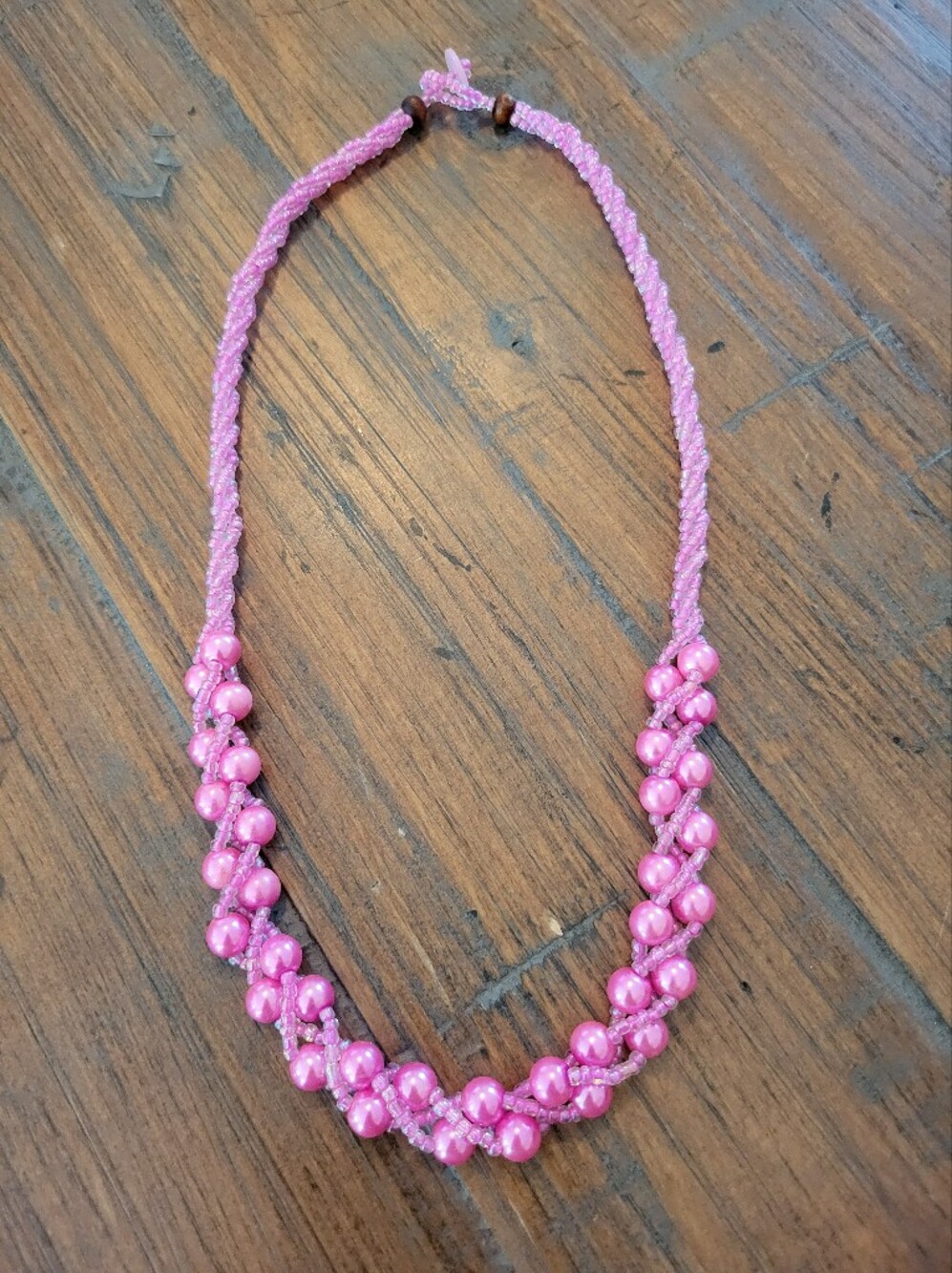 Pink Seed Bead & Faux Pearl Necklace